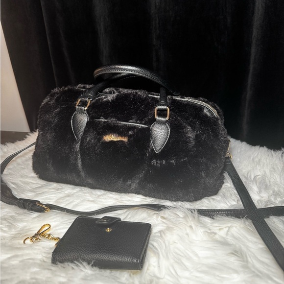 Rachel Roy Black Faux Fur Bag with Card Case - Picture 3 of 9